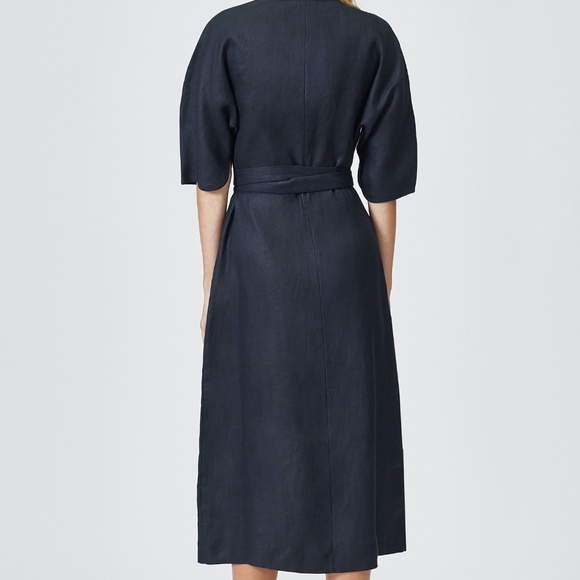 EQUIPMENT Short Sleeve Frecia Linen Wrap Dress in Eclipse Size XS - Picture 2 of 5